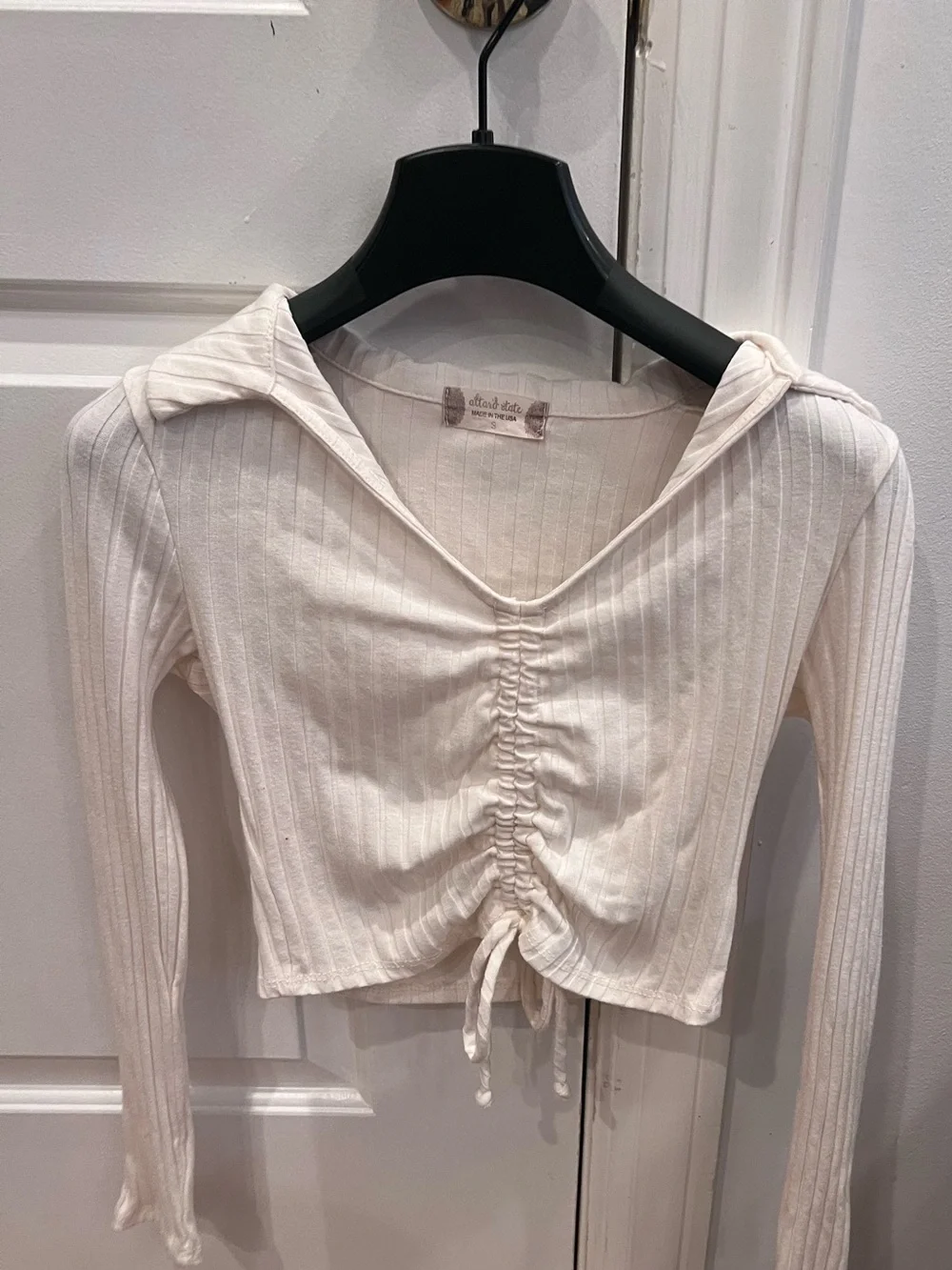 Altar'd State Cream Ribbed Drawstring Crop Top - Picture 2 of 7